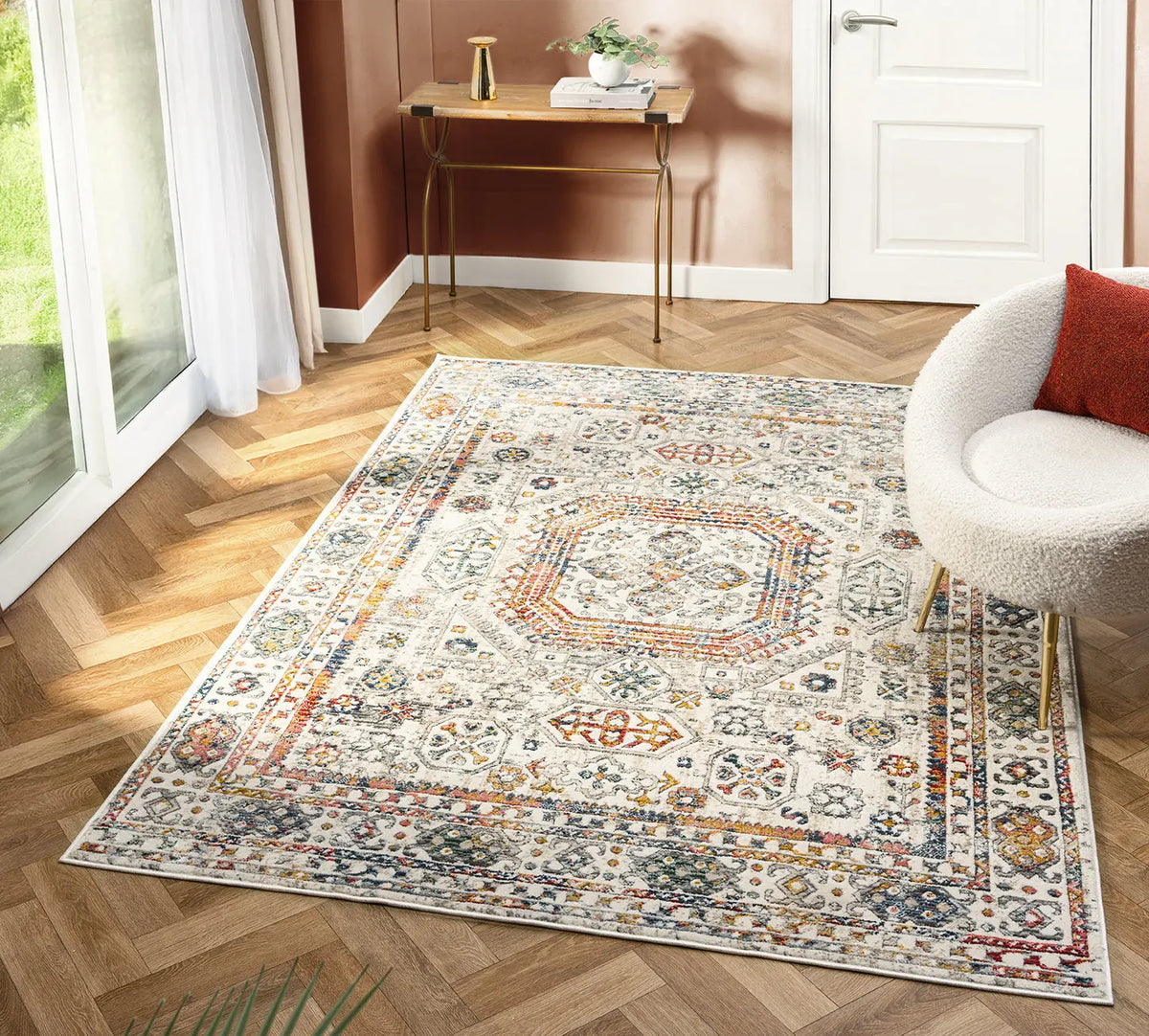 Alder Cream & Beige Vintage Medallion Rug