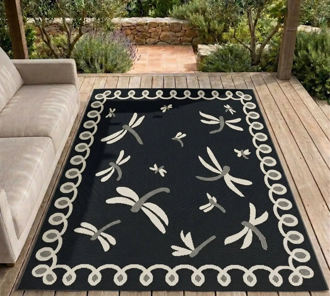 Amalfi Black Dragonfly Outdoor Rug