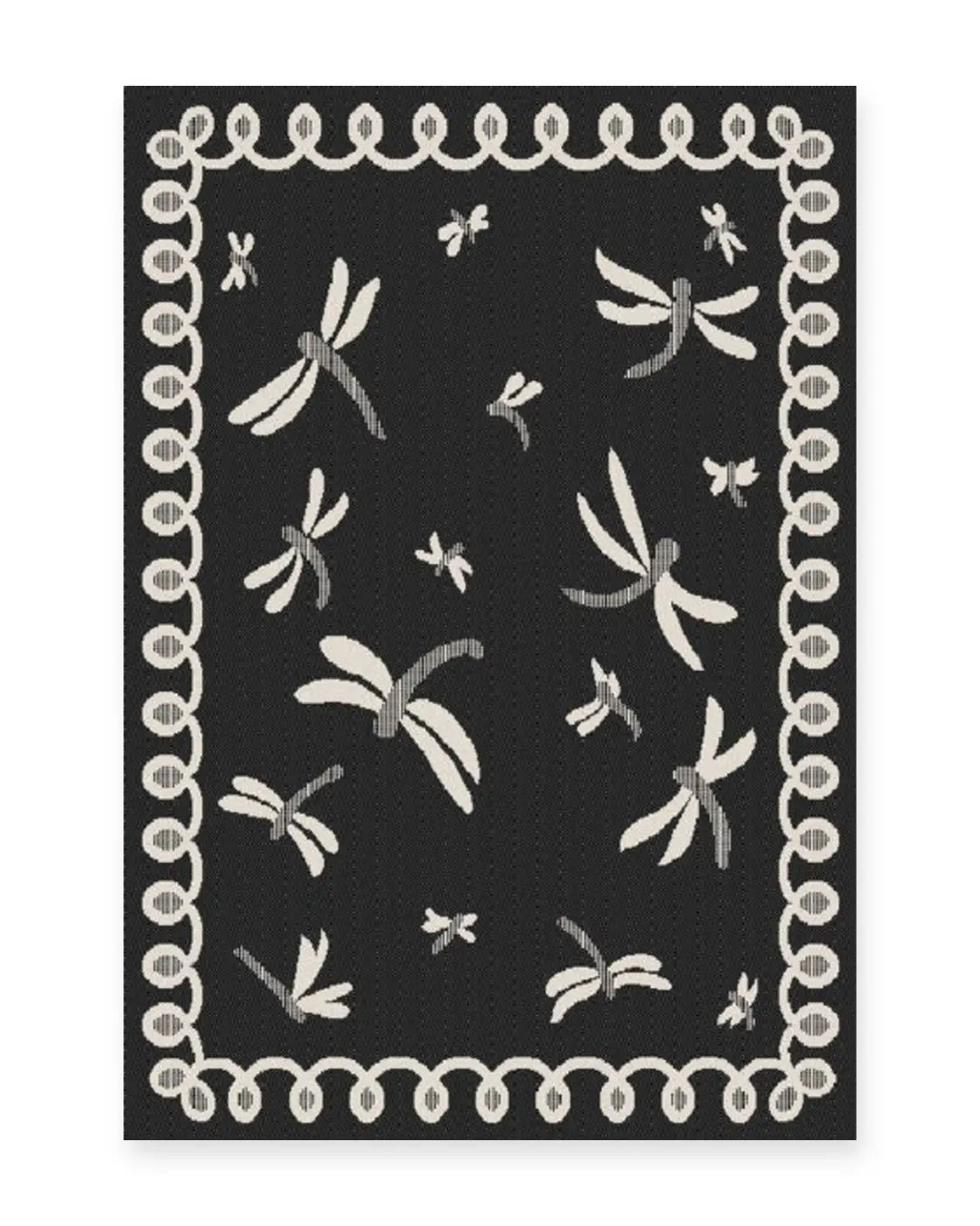 Amalfi Black Dragonfly Outdoor Rug