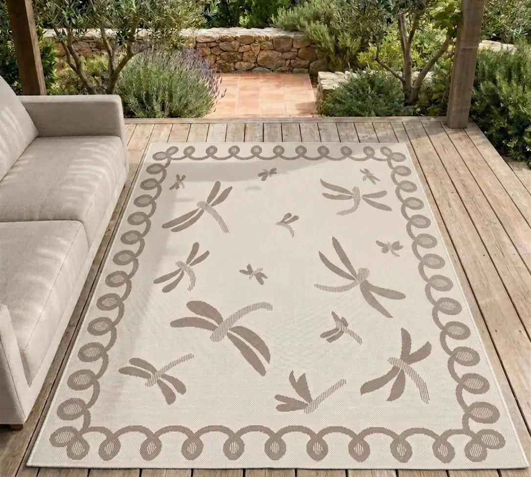 Amalfi Taupe Dragonfly Outdoor Rug