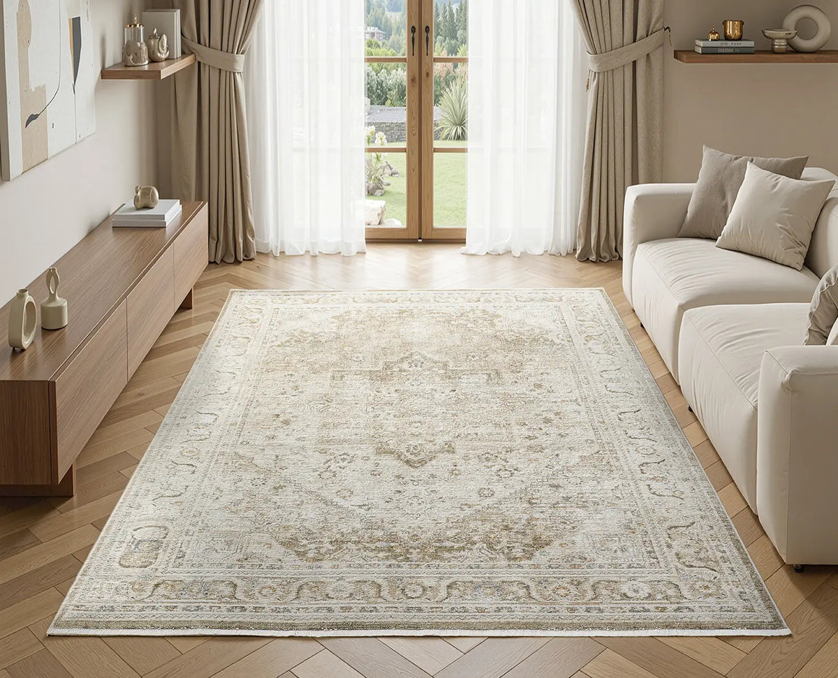 Amber Beige Vintage Medallion Rug