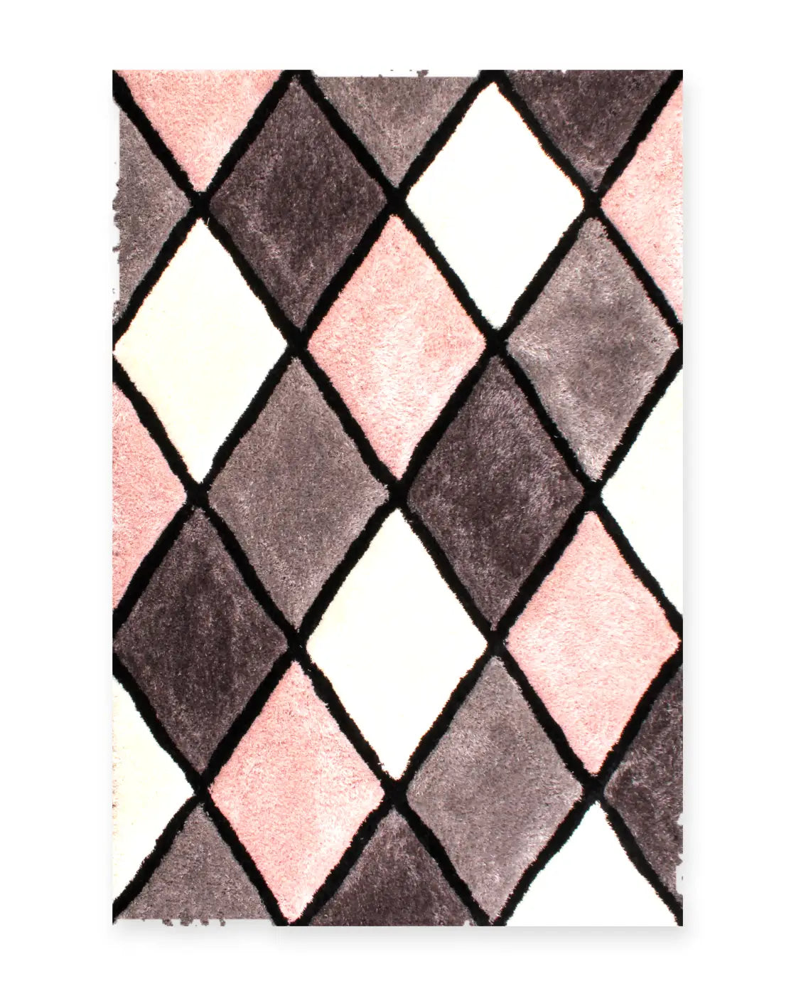 Argyle Blush Pink 3D Carved Diamond Shaggy Rug