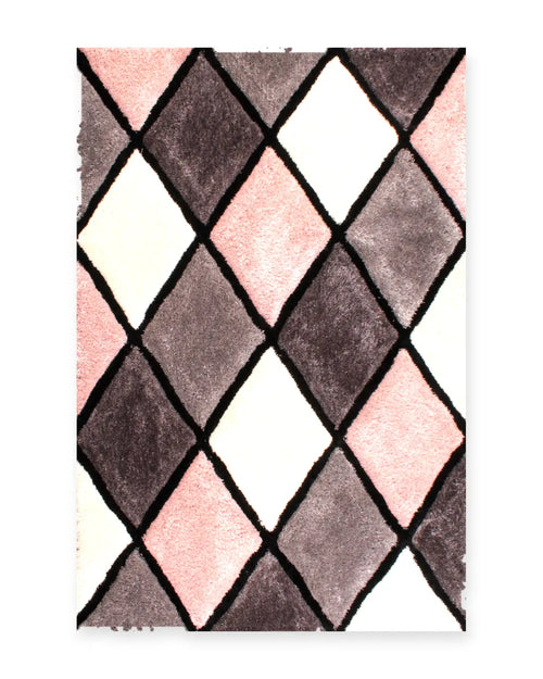 Argyle Blush Pink 3D Carved Diamond Shaggy Rug