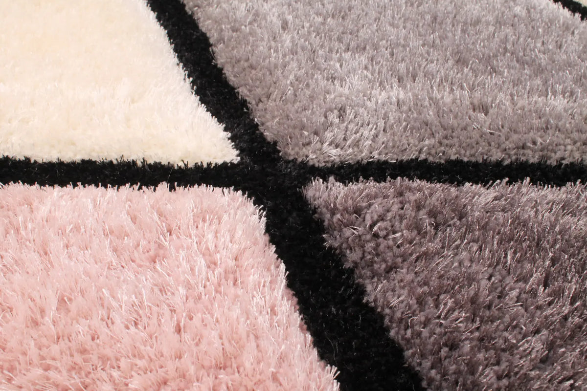 Argyle Blush Pink 3D Carved Diamond Shaggy Rug