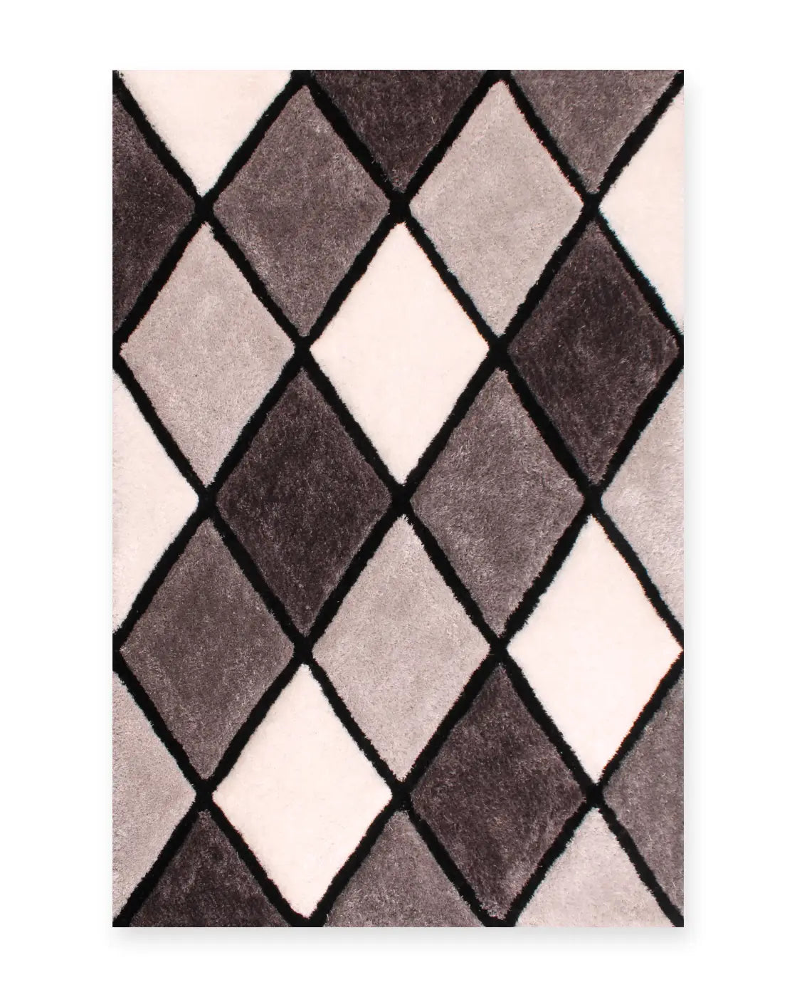 Argyle Grey 3D Carved Diamond Shaggy Rug