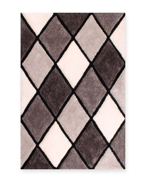 Argyle Grey 3D Carved Diamond Shaggy Rug