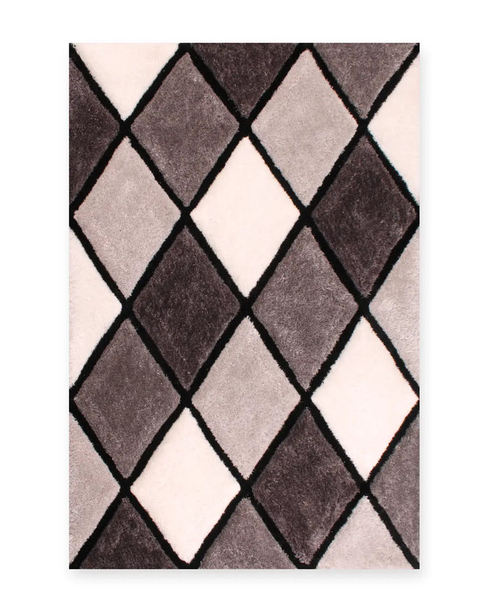 Argyle Grey 3D Carved Diamond Shaggy Rug