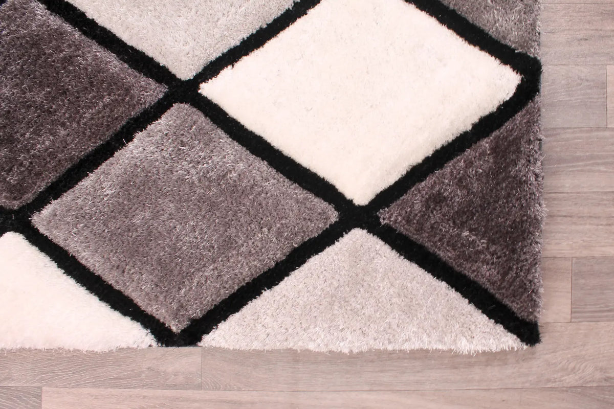 Argyle Grey 3D Carved Diamond Shaggy Rug