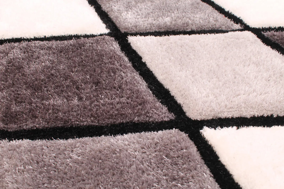 Argyle Grey 3D Carved Diamond Shaggy Rug