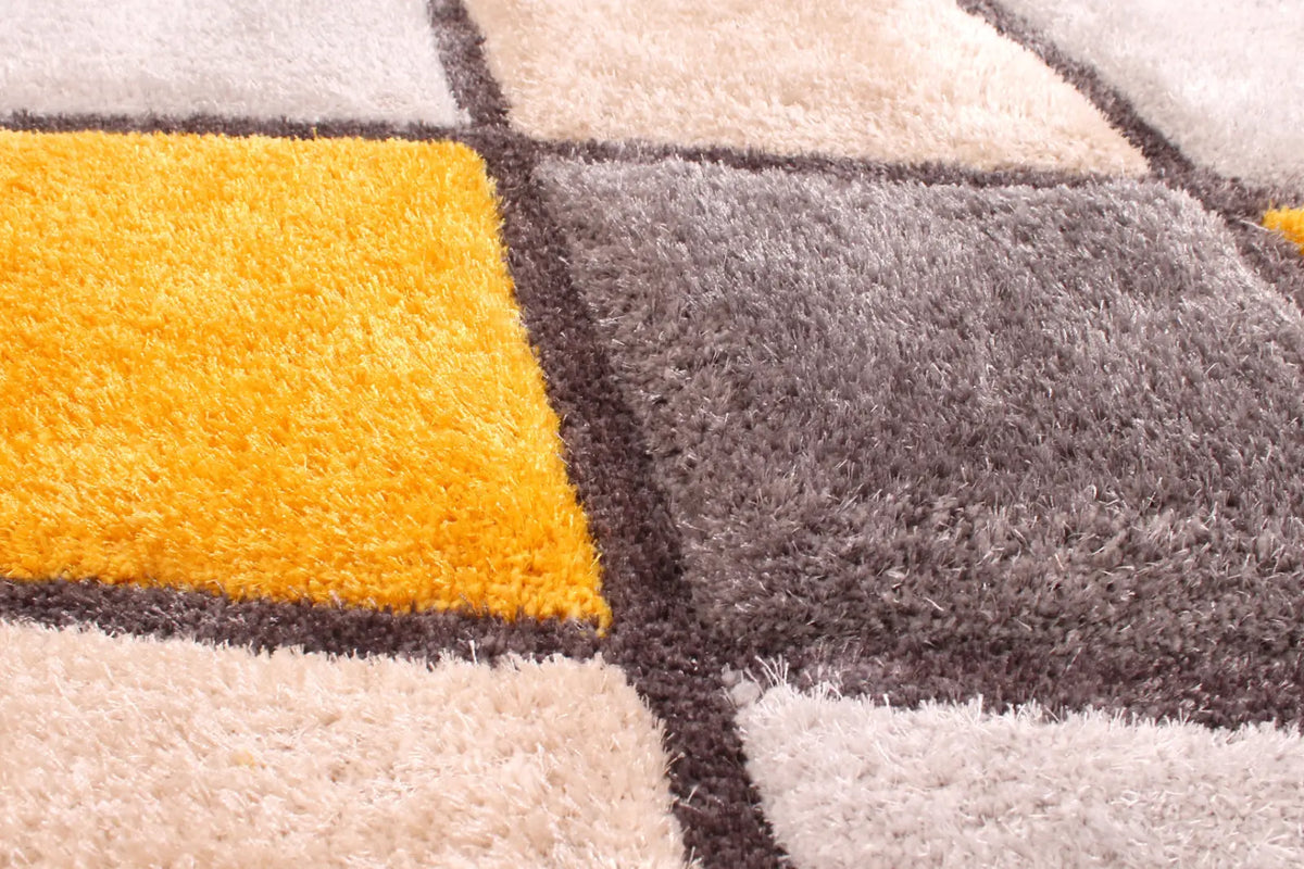 Argyle Mustard 3D Carved Diamond Shaggy Rug