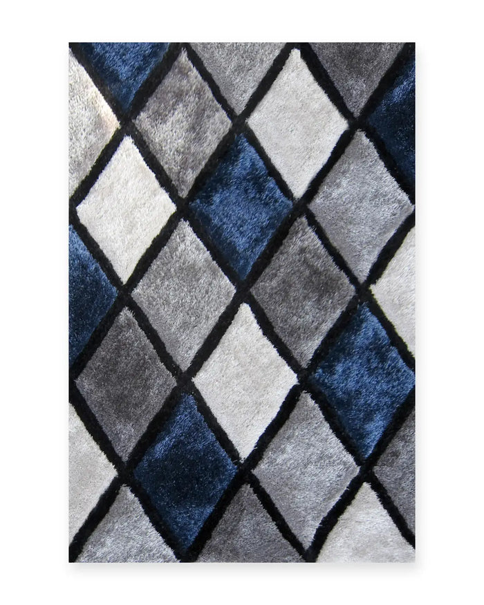 Argyle Navy 3D Carved Diamond Shaggy Rug