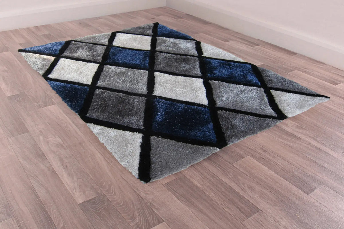 Argyle Navy 3D Carved Diamond Shaggy Rug