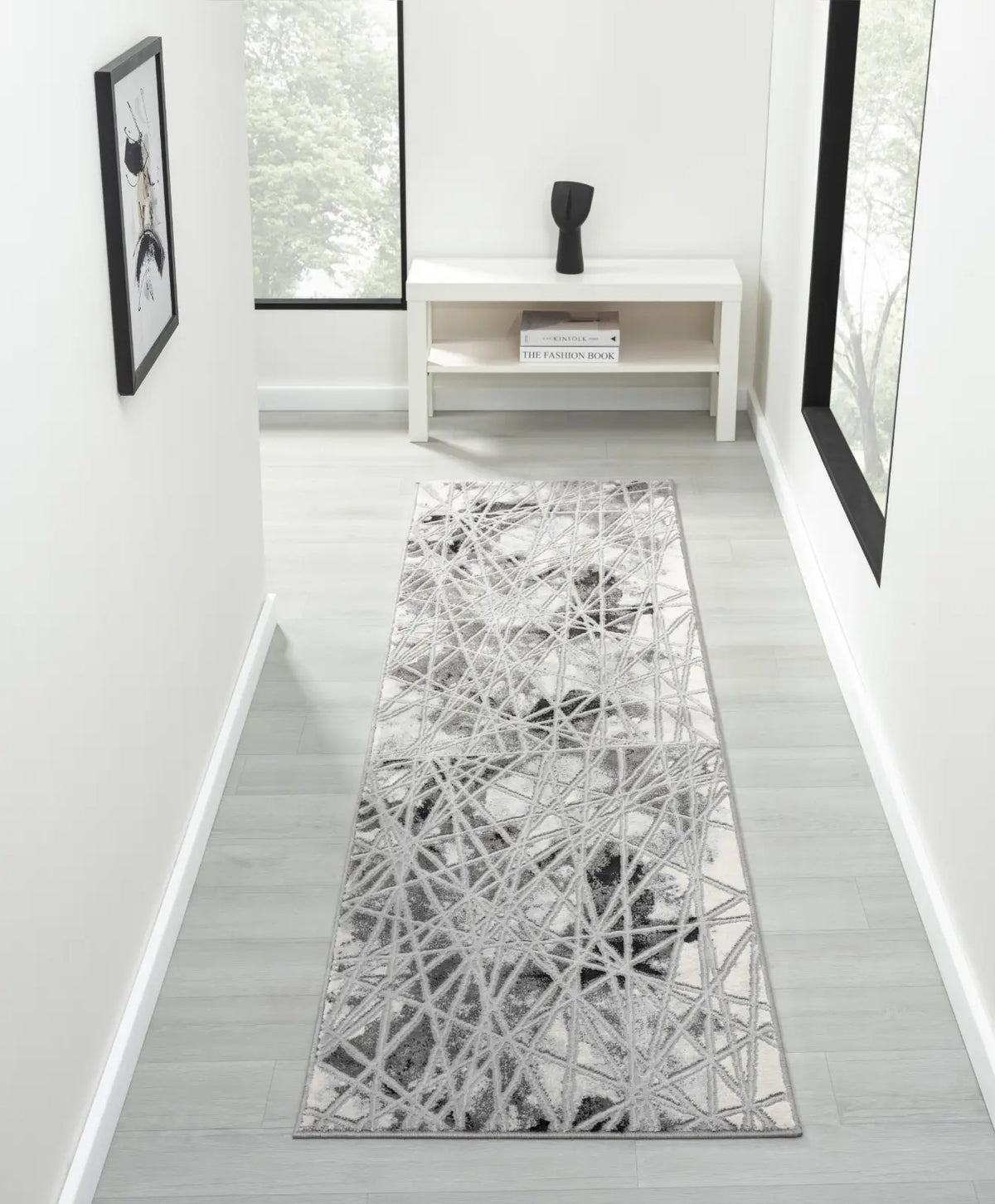 Bardiglio Dark Grey & Pale Grey Metallic Abstract Rug