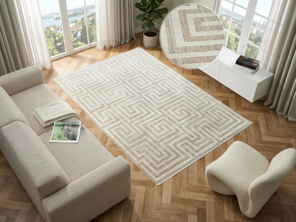 Cadogan Beige Textured Geometric Rug
