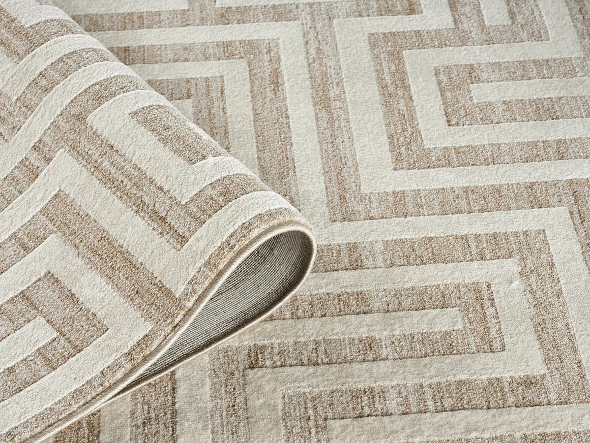 Cadogan Beige Textured Geometric Rug