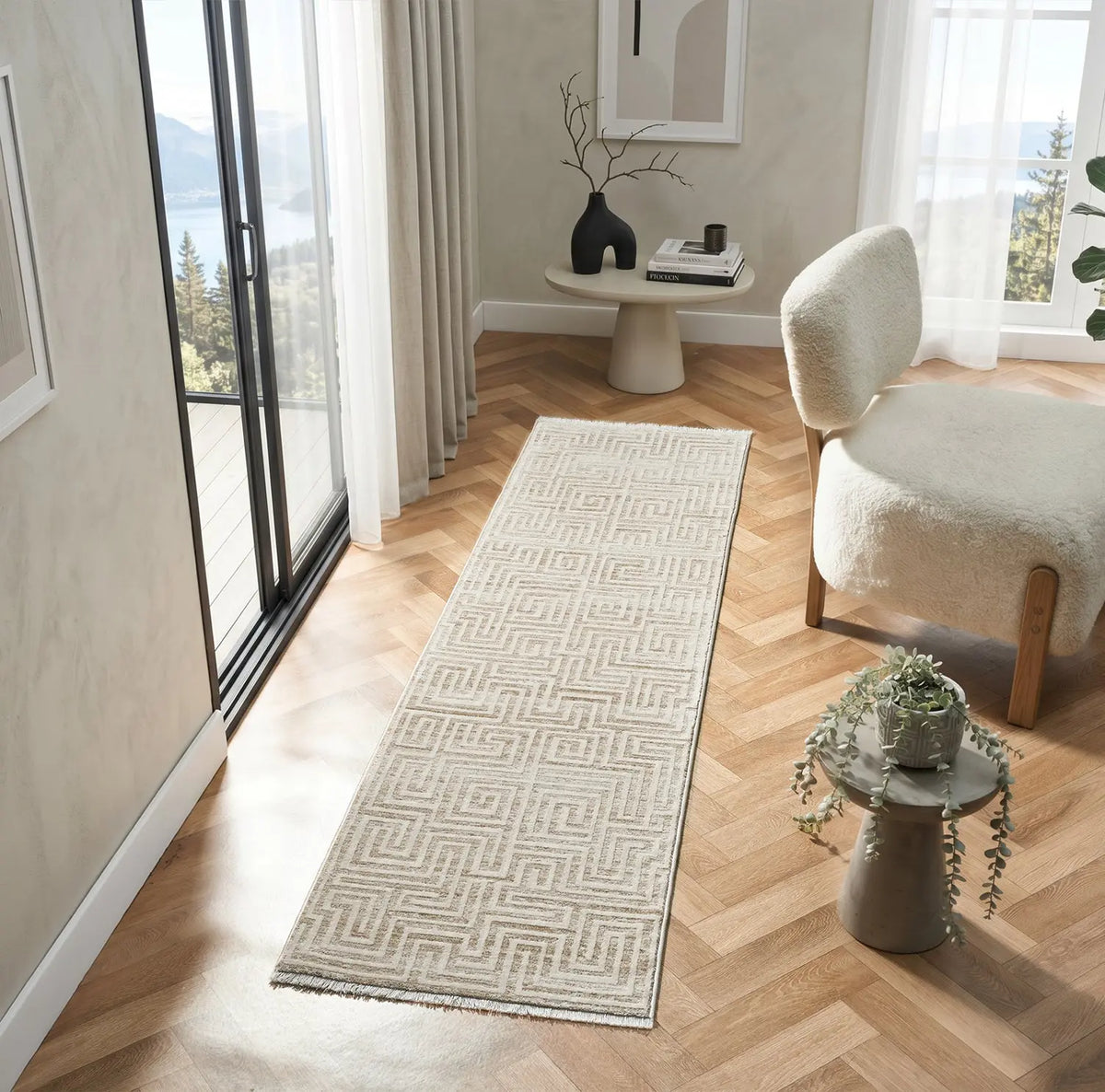 Cadogan Beige Textured Geometric Rug