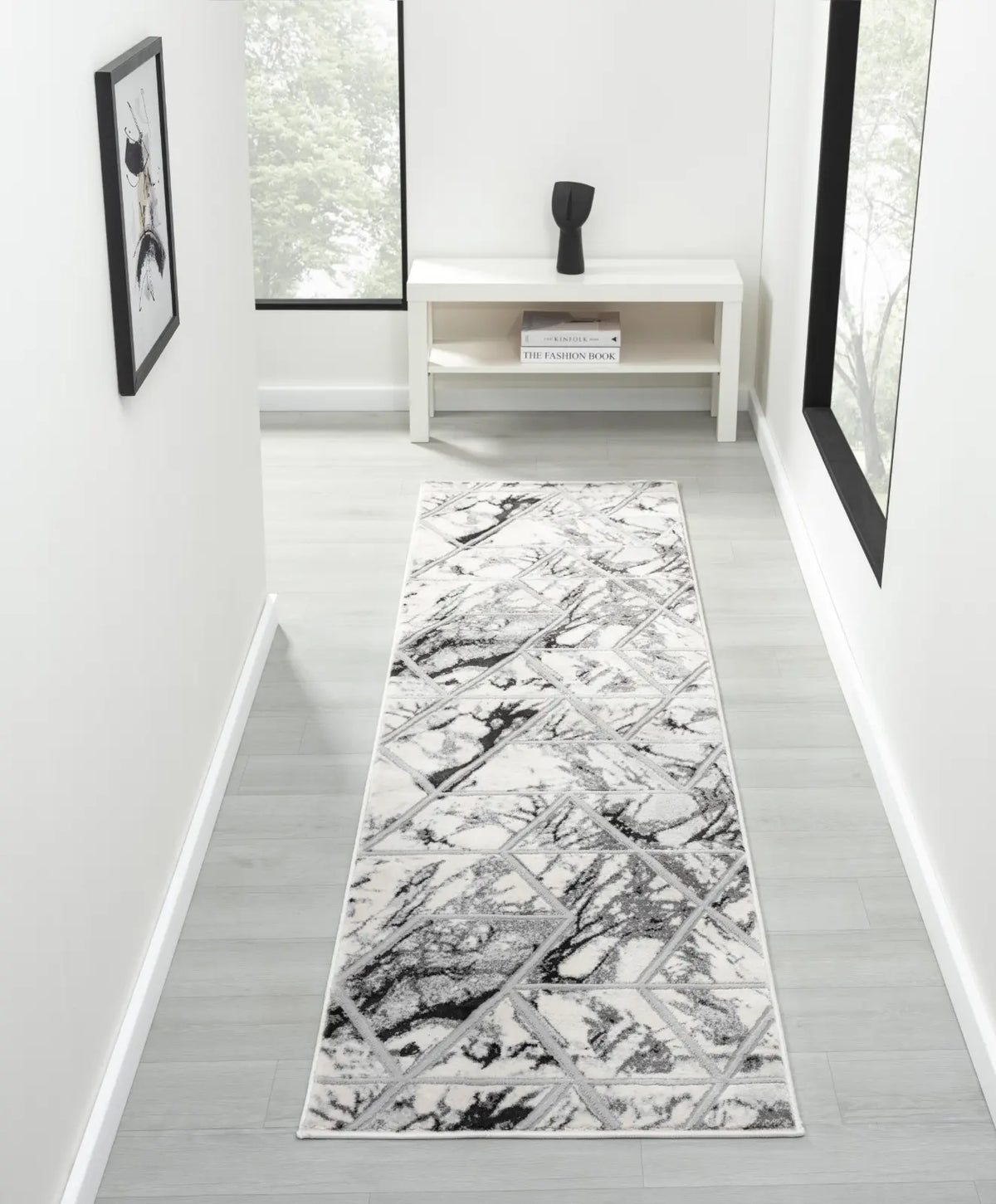 Calacatta Cream & Silver Marble Effect Rug