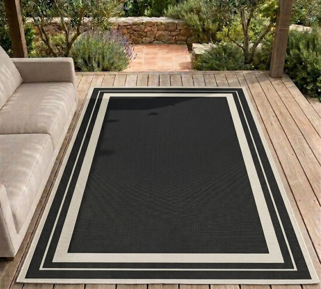 Capri Black Bordered Outdoor Rug
