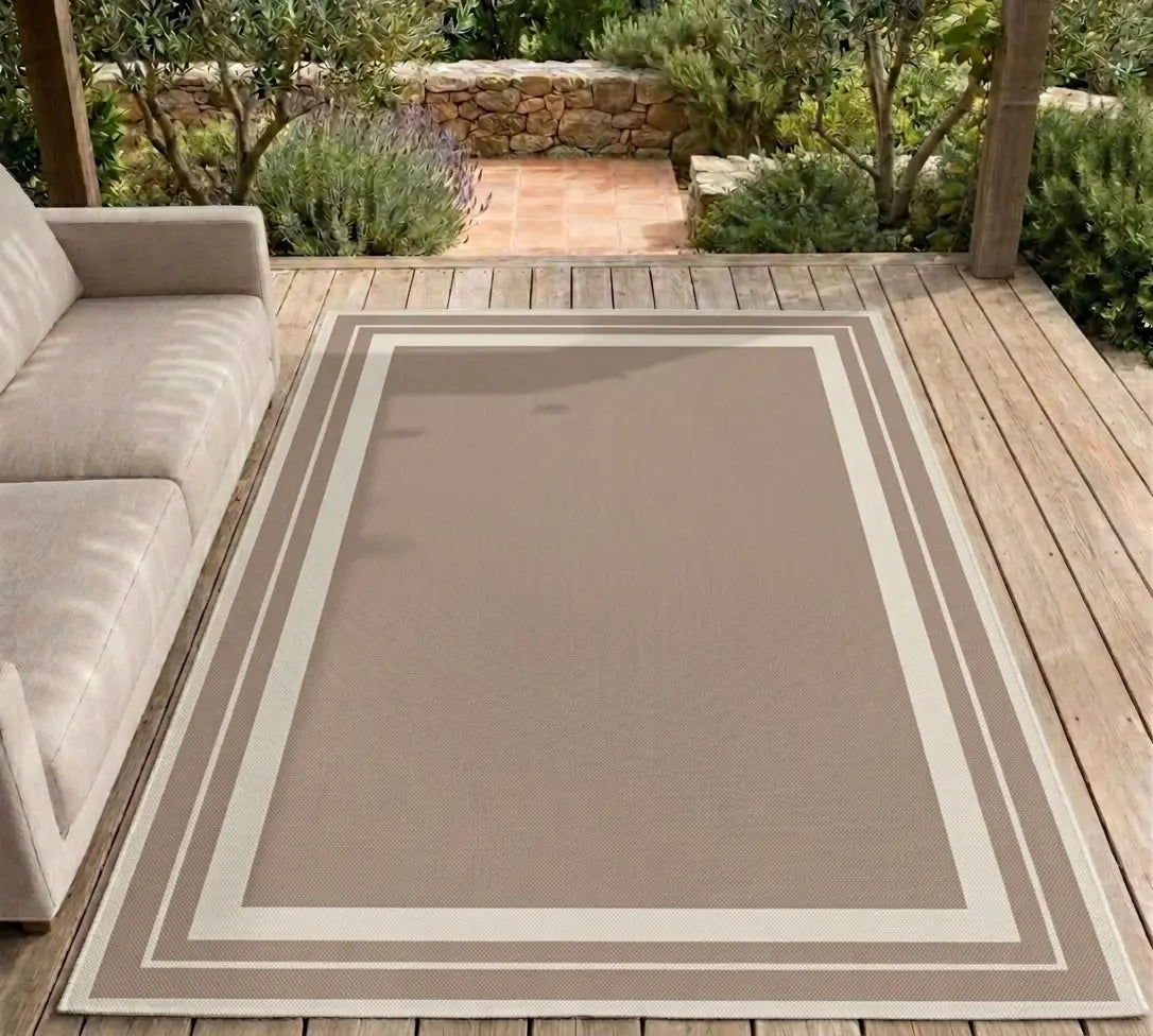 Capri Taupe Bordered Outdoor Rug