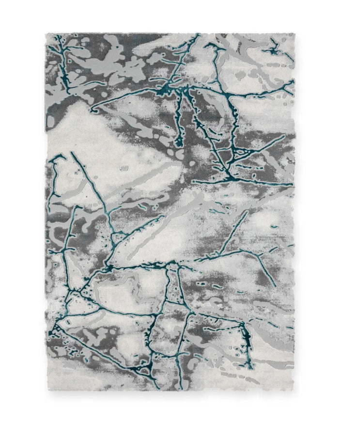 Carrara Cream & Teal Marble Effect Rug
