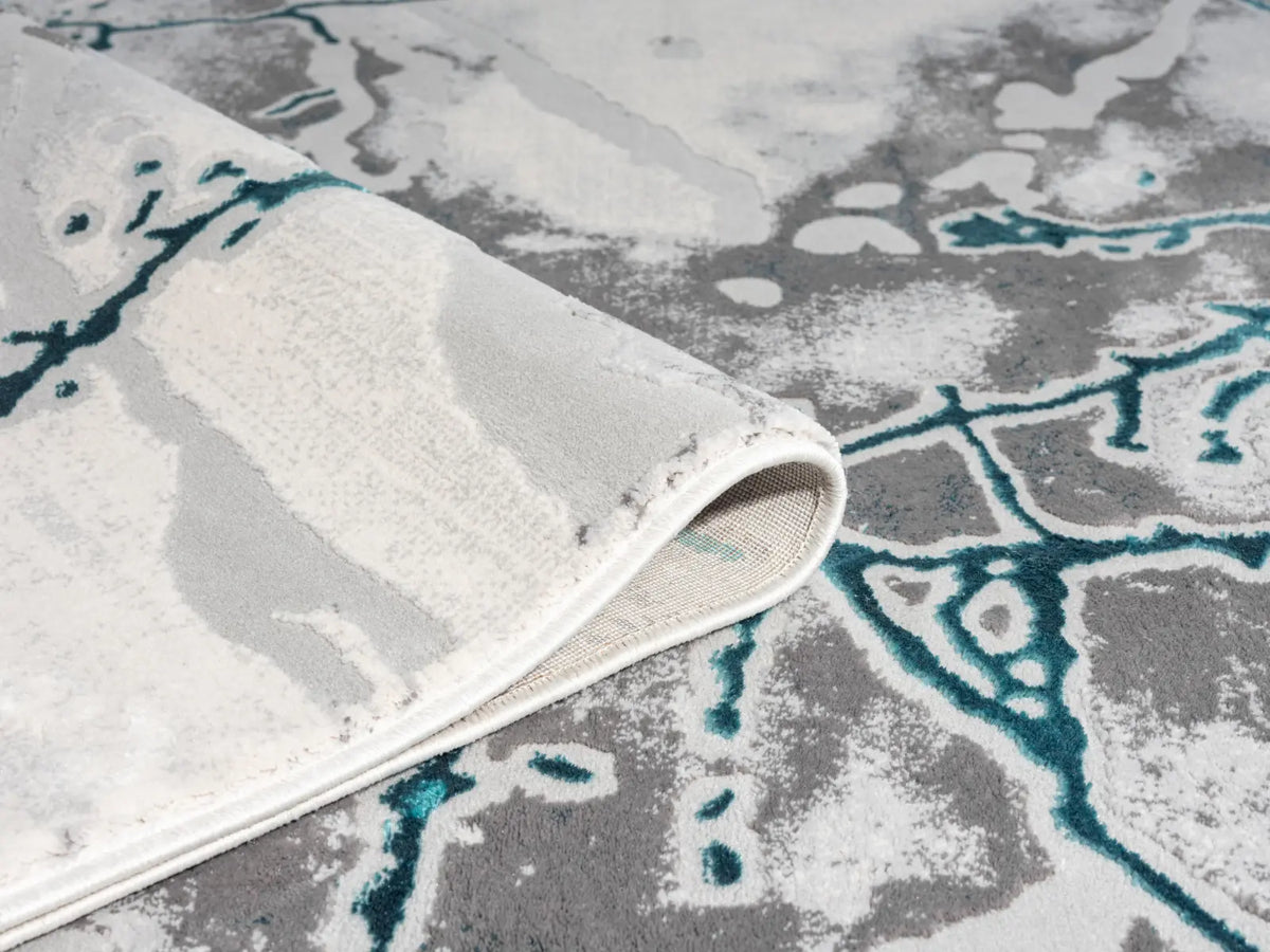 Carrara Cream & Teal Marble Effect Rug