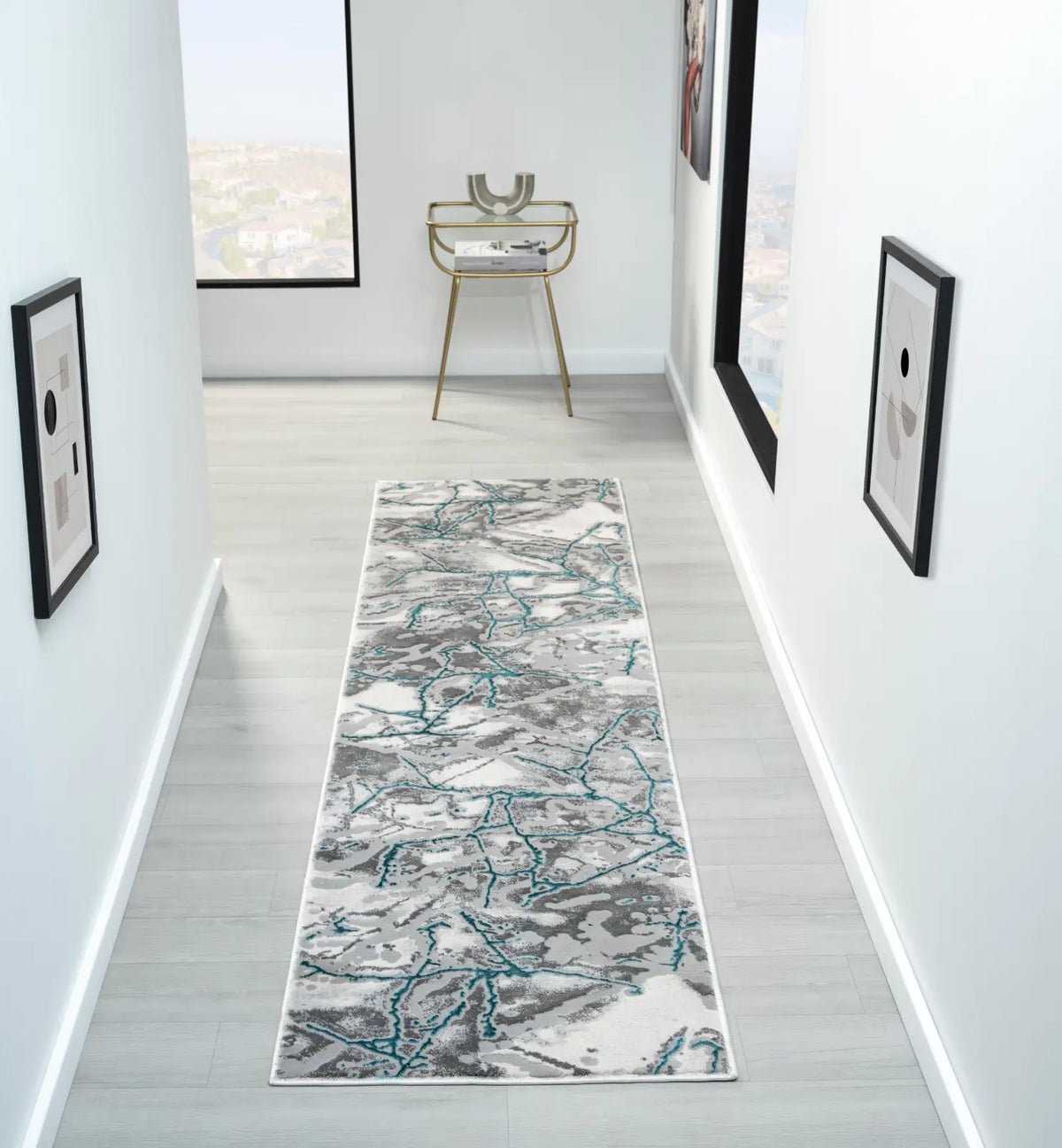 Carrara Cream & Teal Marble Effect Rug
