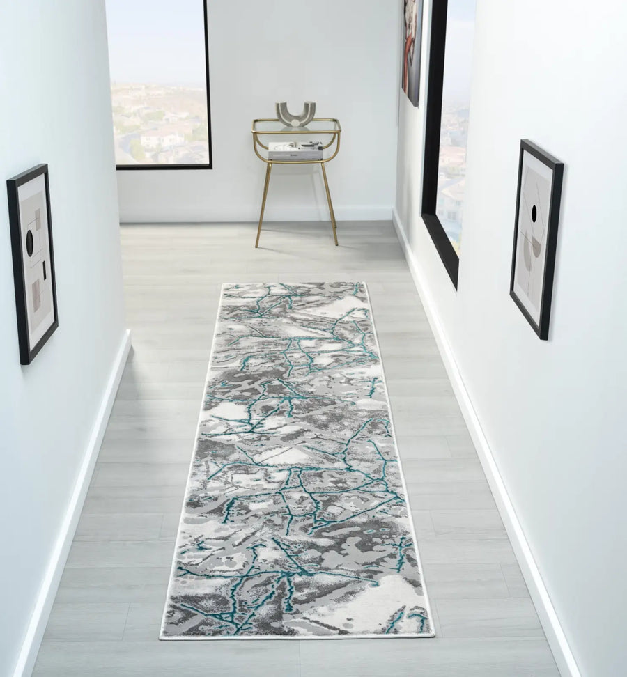 Carrara Cream & Teal Marble Effect Rug