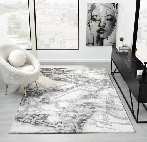 Carrara Dark Grey & Pale Grey Marble Effect Rug