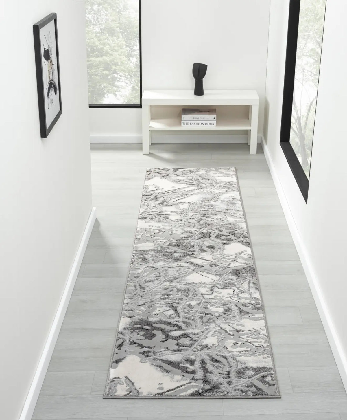 Carrara Dark Grey & Pale Grey Marble Effect Rug