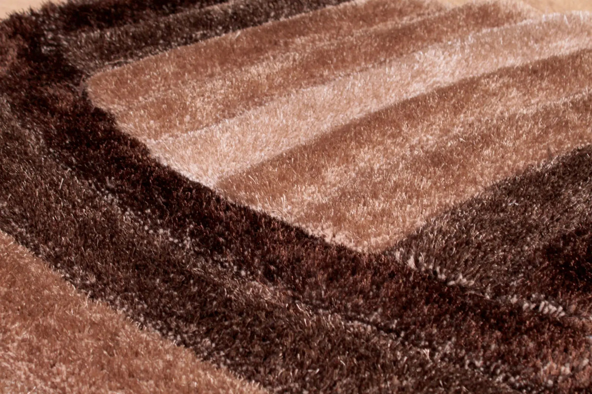 Cascade Chocolate Brown 3D Carved Swirl Shaggy Rug