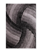 Cascade Grey 3D Carved Swirl Shaggy Rug
