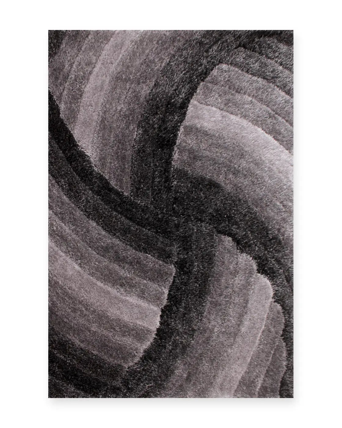 Cascade Grey 3D Carved Swirl Shaggy Rug