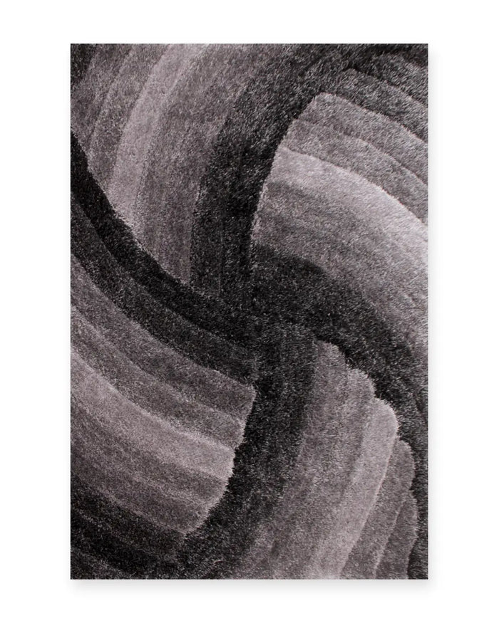 Cascade Grey 3D Carved Swirl Shaggy Rug