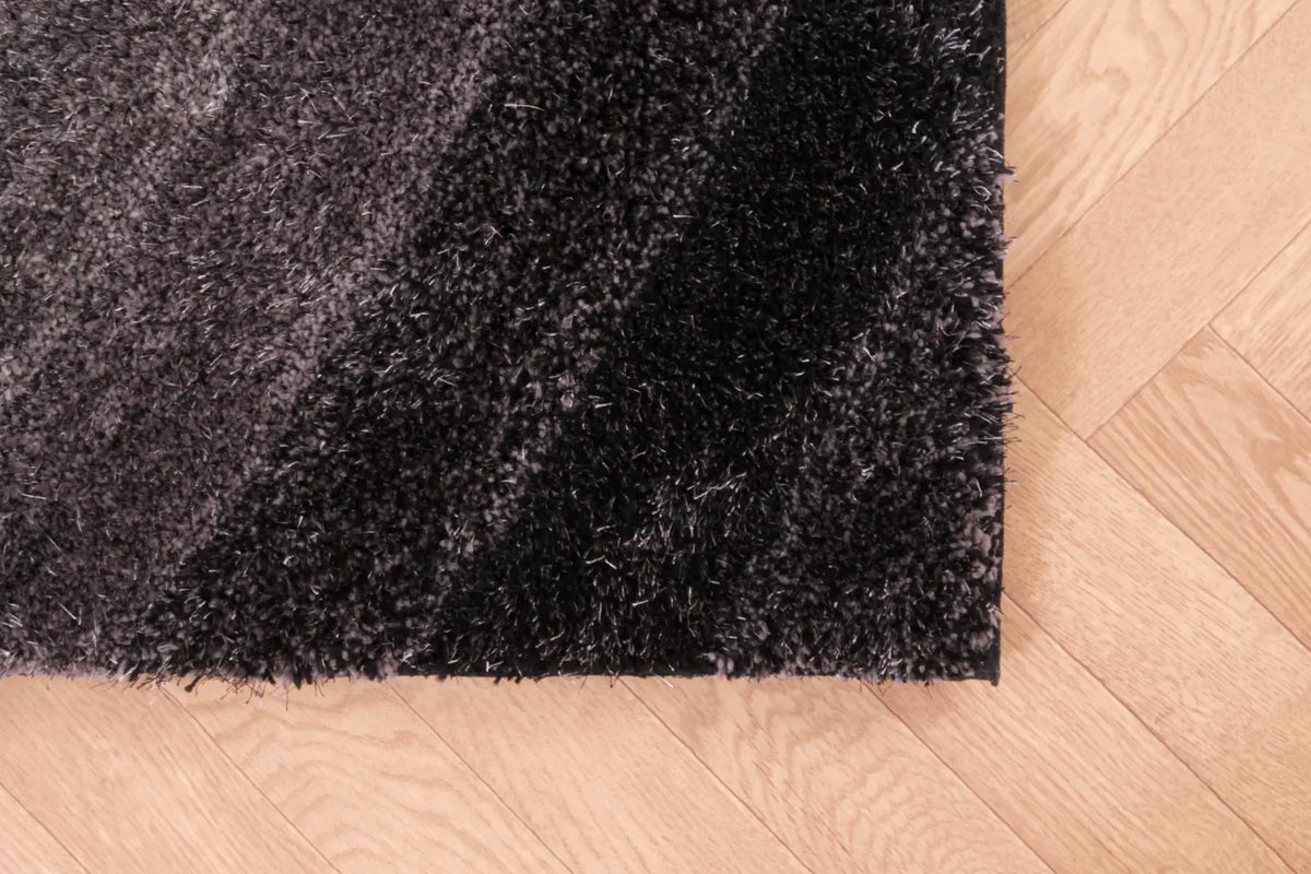Cascade Grey 3D Carved Swirl Shaggy Rug