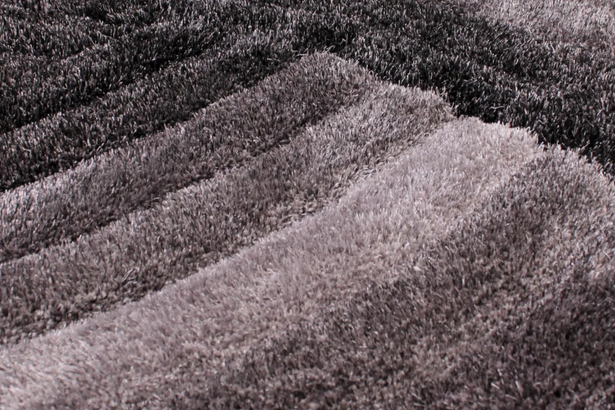 Cascade Grey 3D Carved Swirl Shaggy Rug