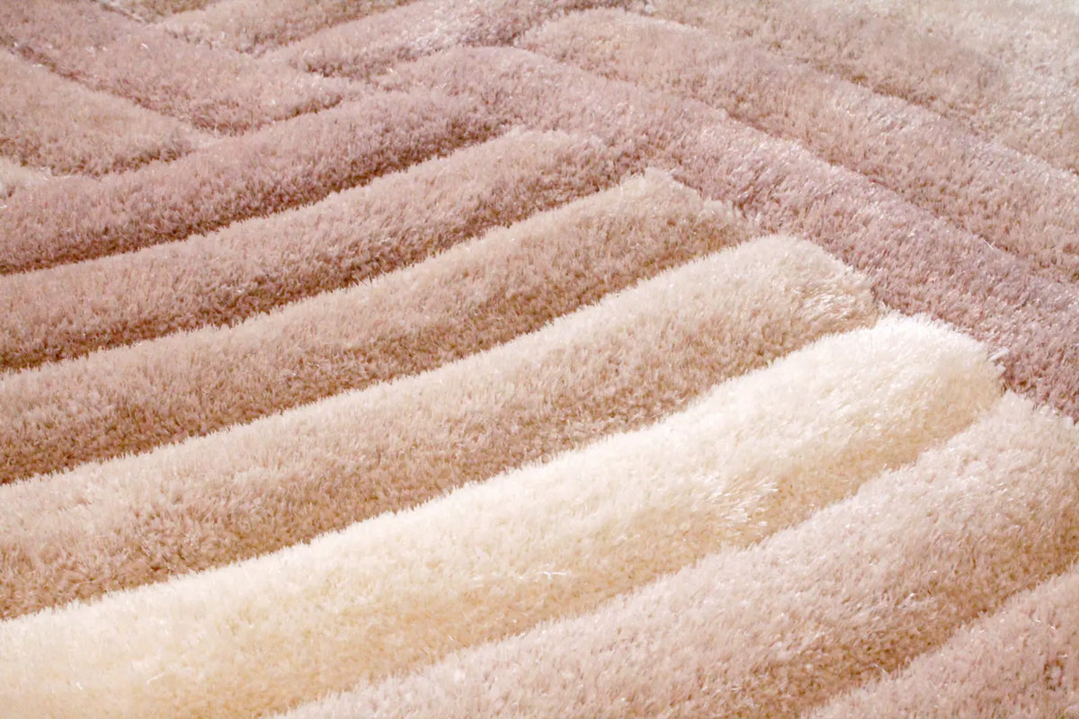 Cascade Natural Beige 3D Carved Swirl Shaggy Rug
