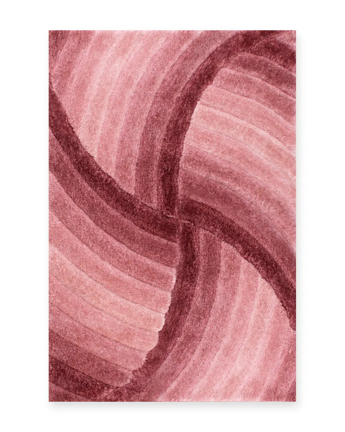Cascade Pink 3D Carved Swirl Shaggy Rug