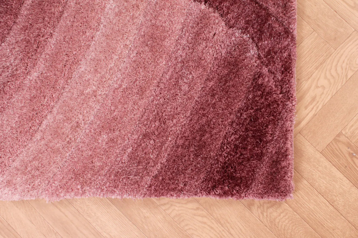 Cascade Pink 3D Carved Swirl Shaggy Rug