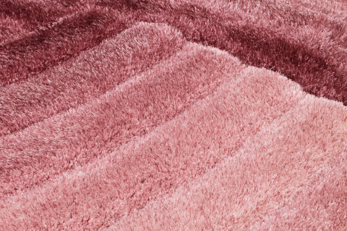 Cascade Pink 3D Carved Swirl Shaggy Rug