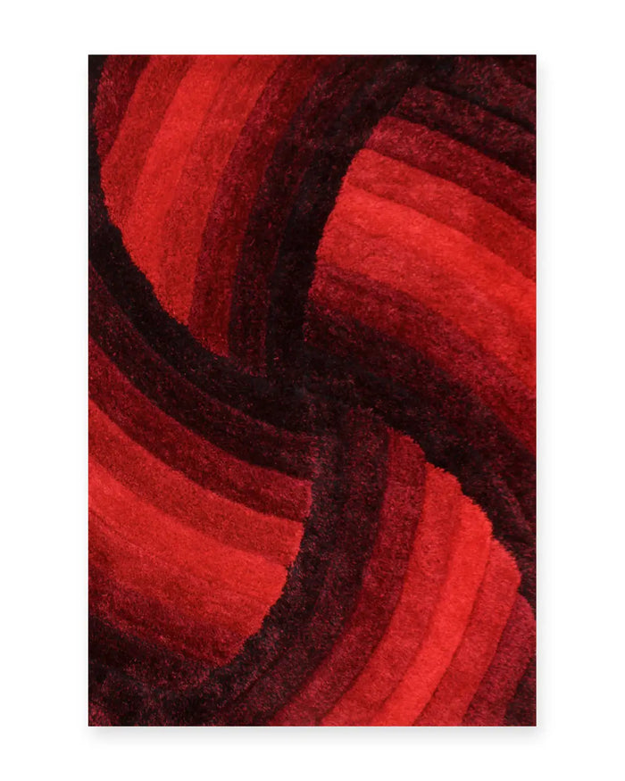 Cascade Red 3D Carved Swirl Shaggy Rug
