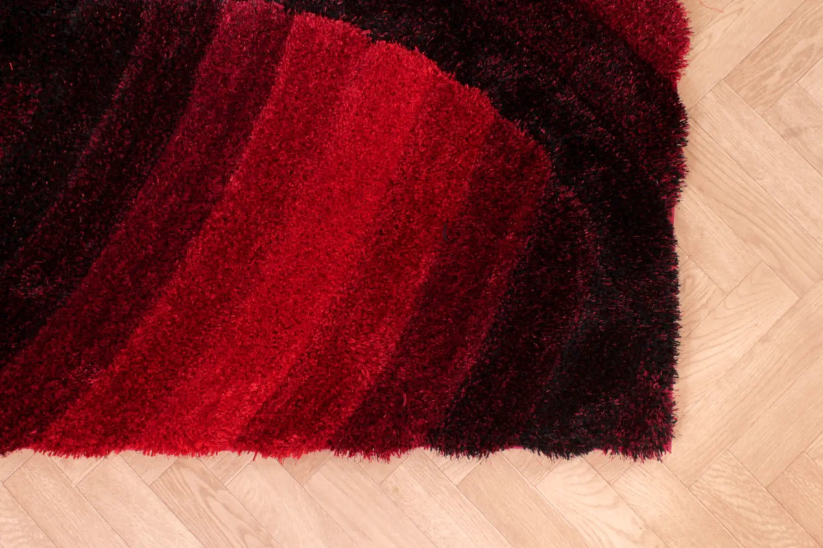 Cascade Red 3D Carved Swirl Shaggy Rug