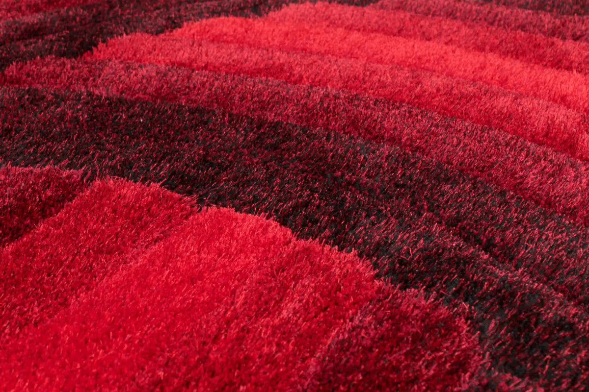 Cascade Red 3D Carved Swirl Shaggy Rug