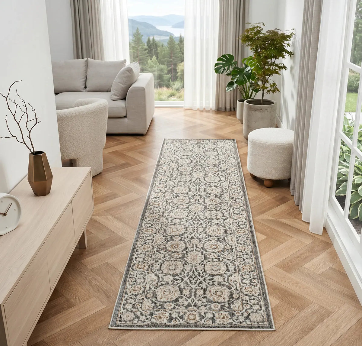 Chesham Grey Traditional Floral Rug