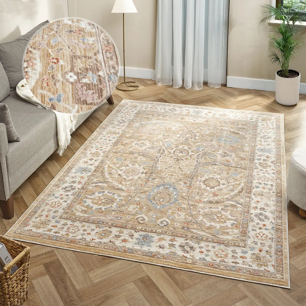 Clementine Beige & Cream Vintage Floral Rug