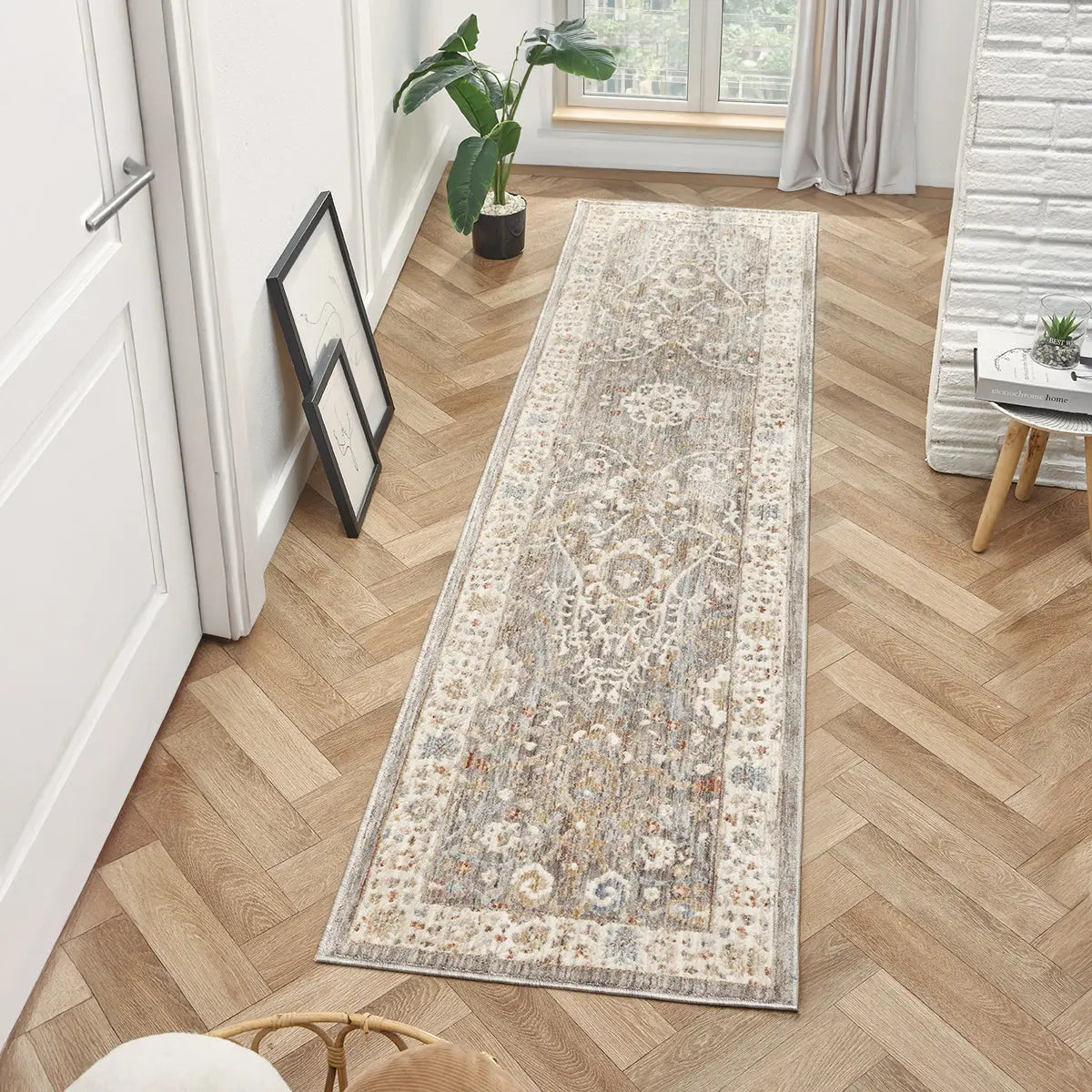Clementine Grey & Cream Vintage Floral Rug