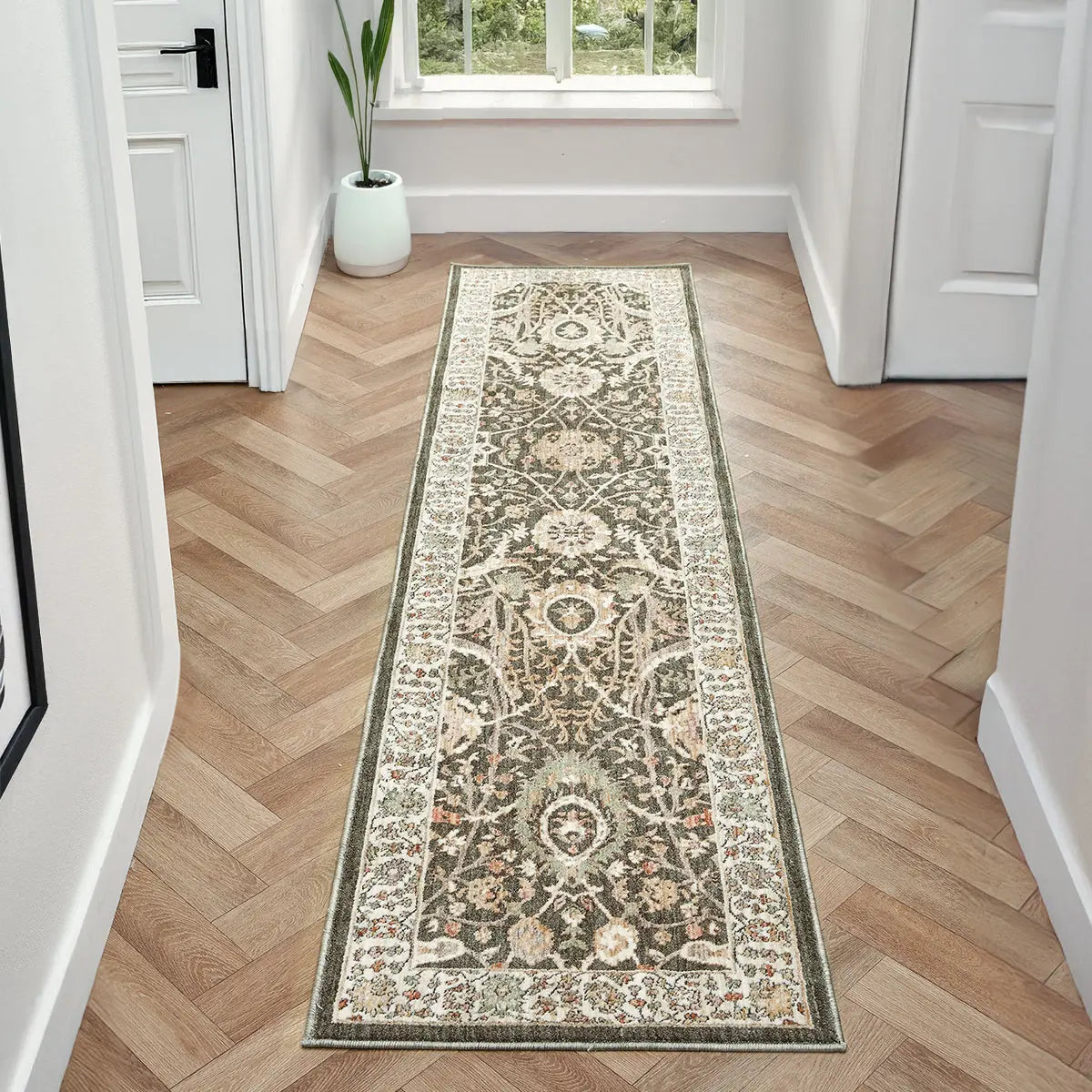 Clementine Olive & Cream Vintage Floral Rug