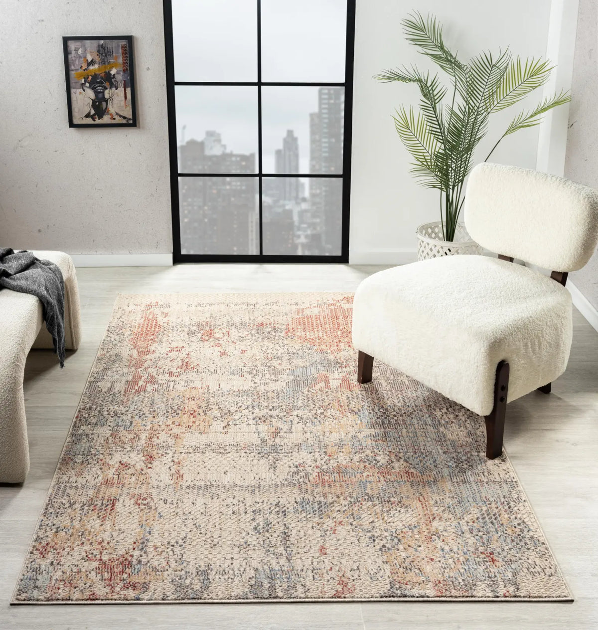Constance Beige & Rose Distressed Abstract Rug
