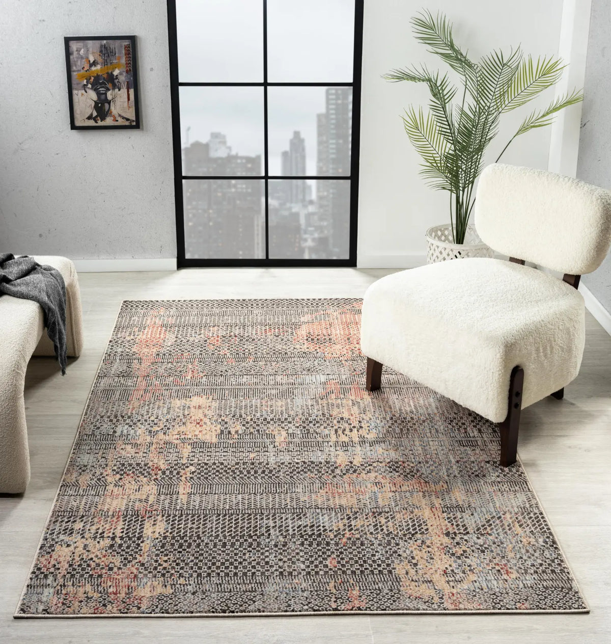 Constance Charcoal & Rose Distressed Abstract Rug