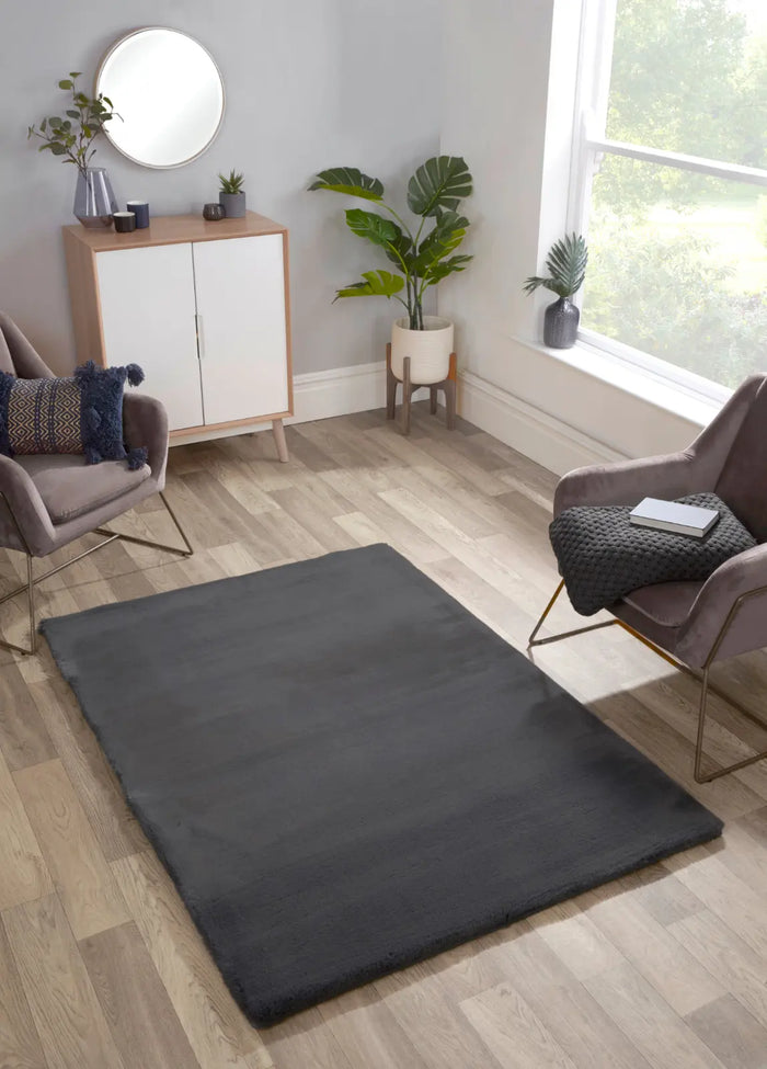 Cosset Charcoal Faux Fur Rug