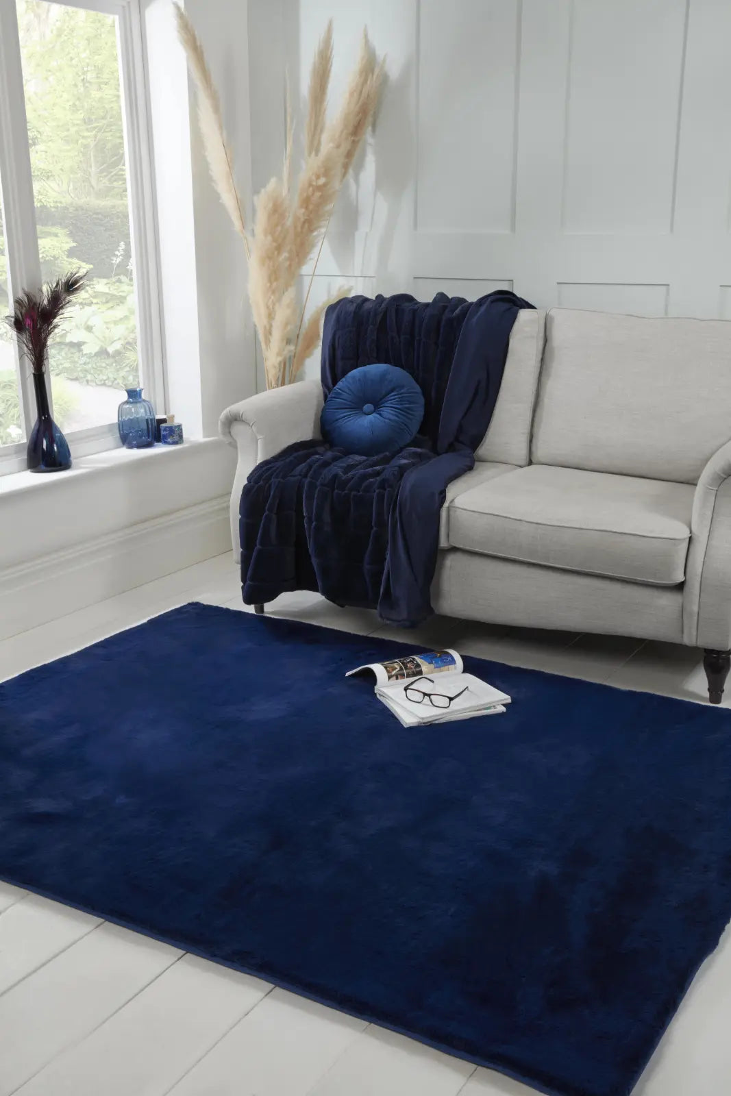 Cosset Navy Faux Fur Rug